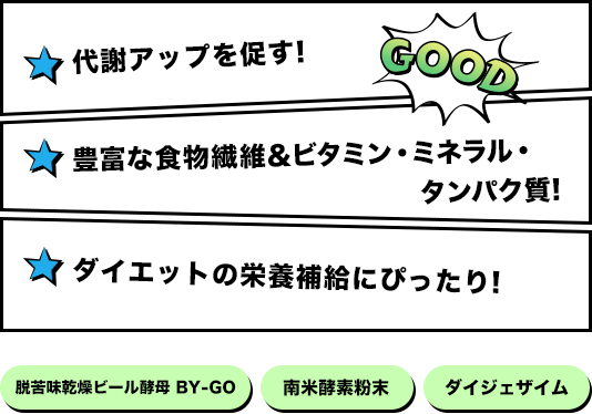 代謝アップを促す!豊富な食物繊維&ビタミン・ミネラル・タンパク質!ダイエットの栄養補給にぴったり!